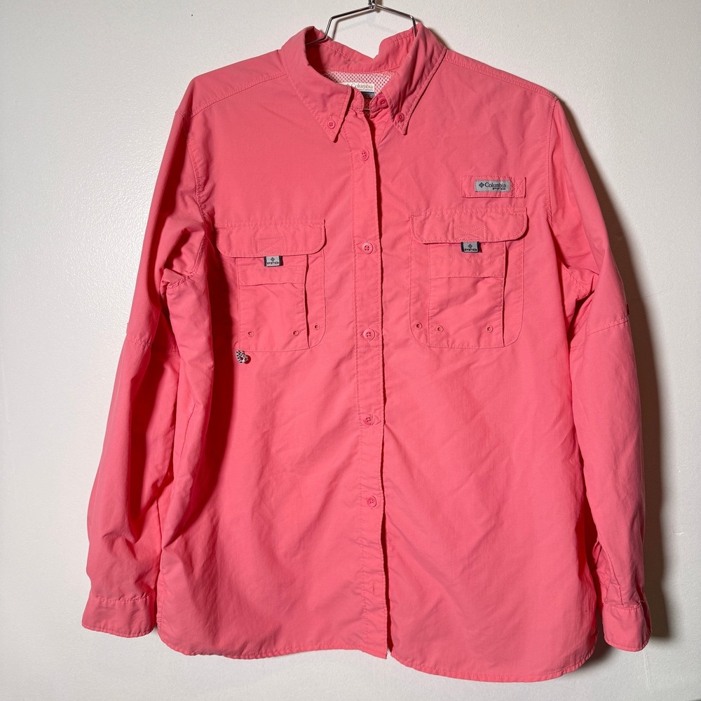 Columbia PFG Fishing Shirt Women Large Pink Long Sleeve Vent Utility